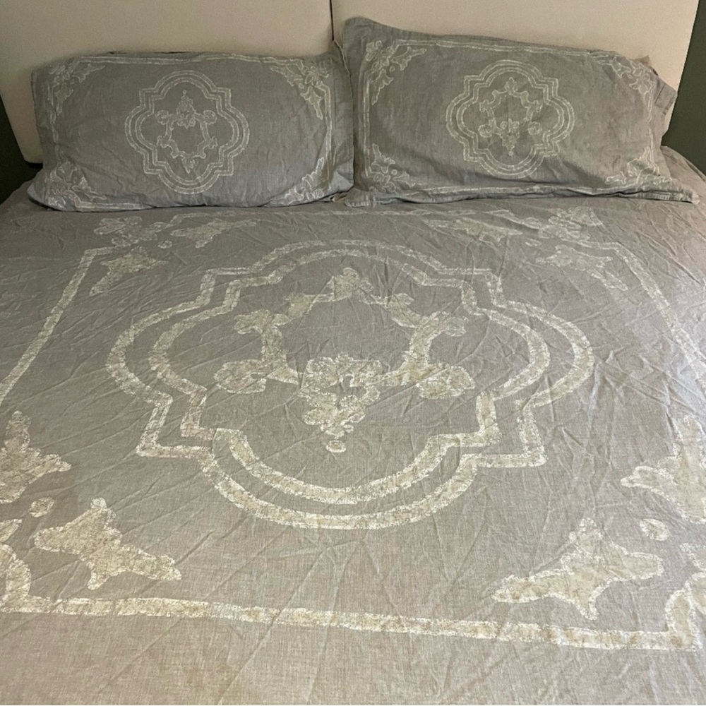 Restoration Hardware Gray Duvet Cover medallion plus two king shams